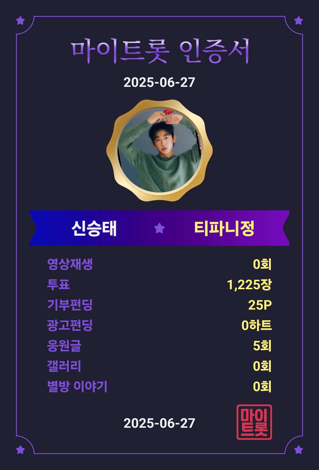 Recent activity shot of Shin Seungtae