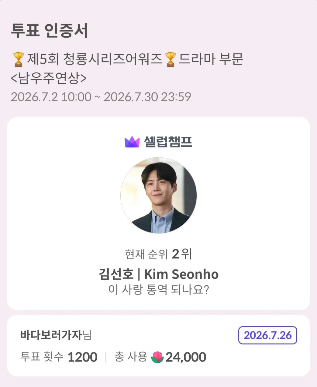 Recent activity shot of Kim Seonho