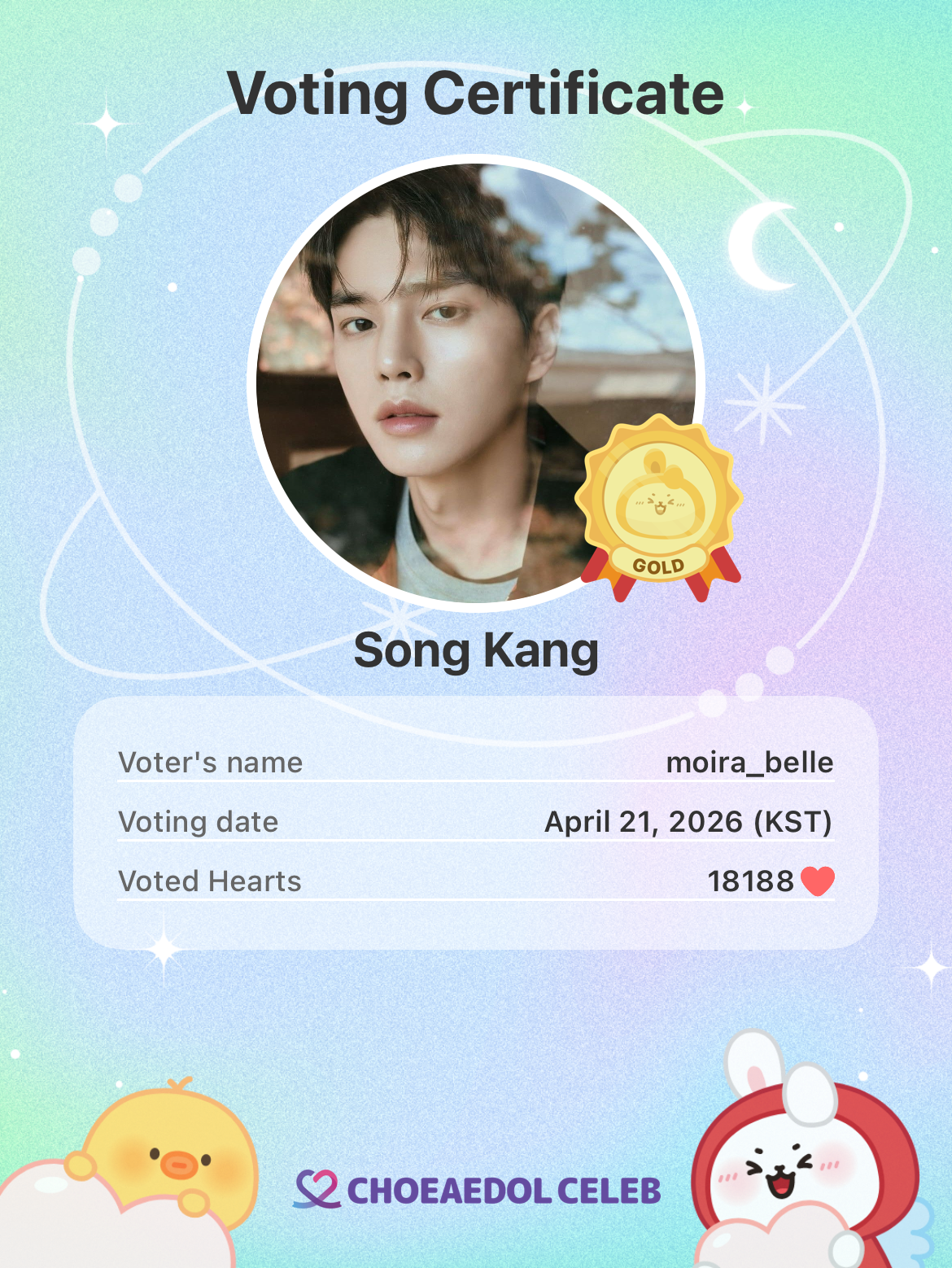 Recent activity shot of Song Kang